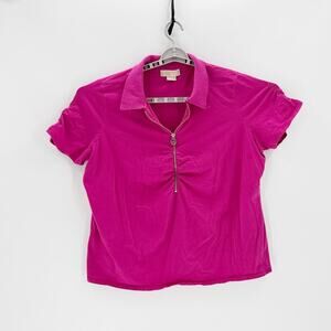 Michael Kors half-zip polo shirt bright pink size 3X ruched bust silver zipper